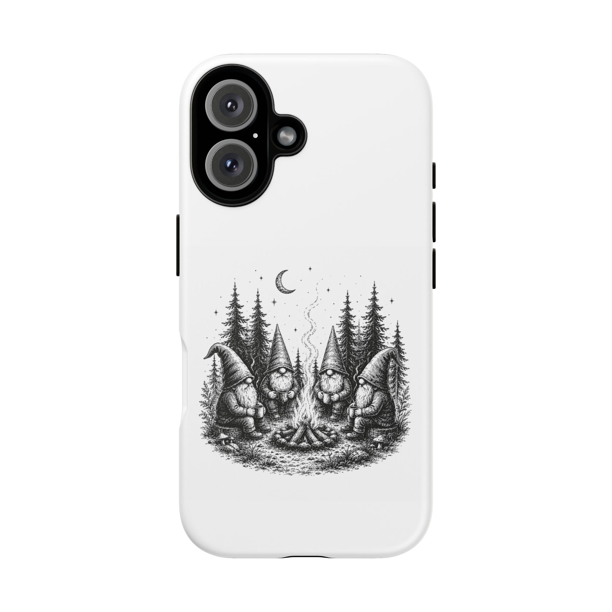 Gnome Campfire Protective Phone Case — Night Forest Illustration