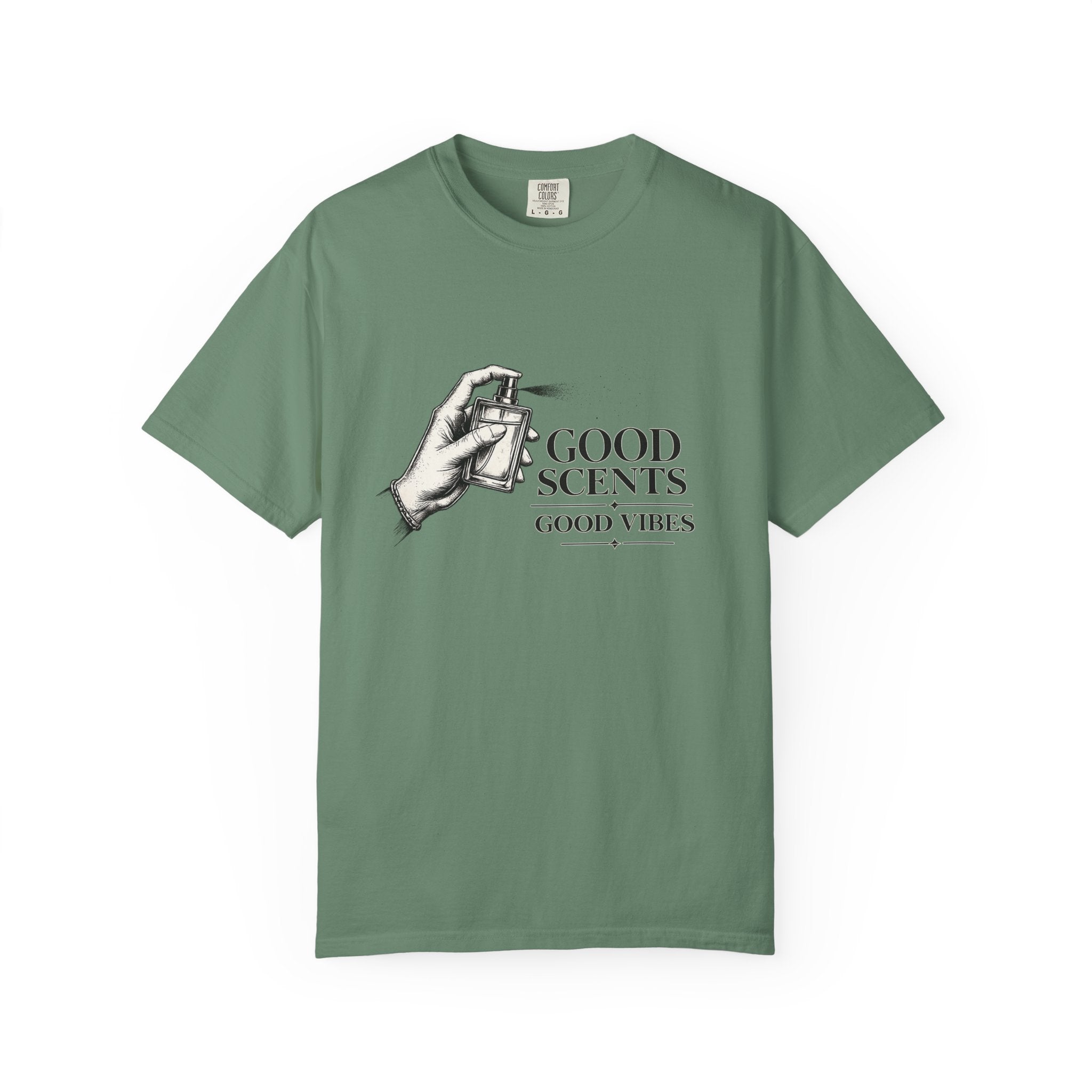 T-Shirt — "Good Scents, Good Vibes" Vintage Perfume Spray Graphic Tee