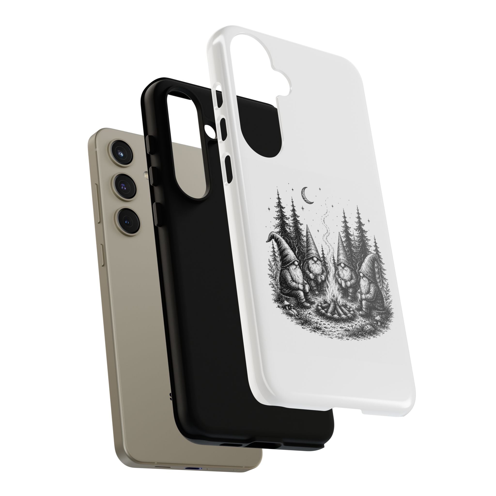 Gnome Campfire Protective Phone Case — Night Forest Illustration