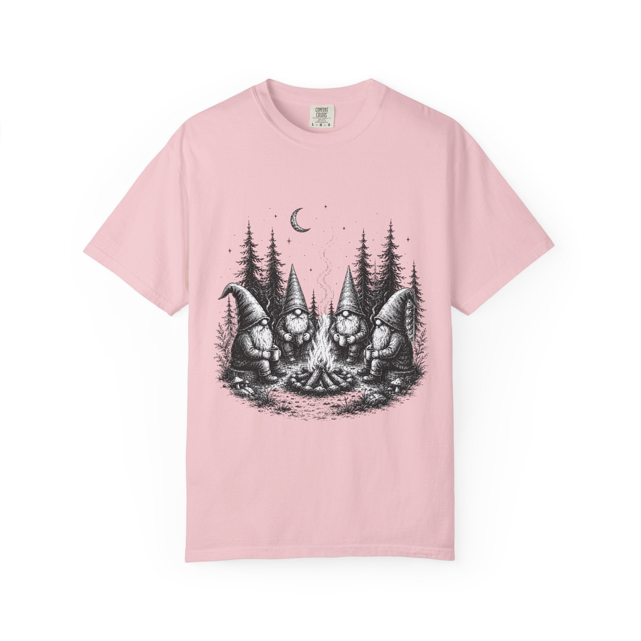 Gnome Campfire T-Shirt — Woodland Gnomes Sitting Around Bonfire Night Tee