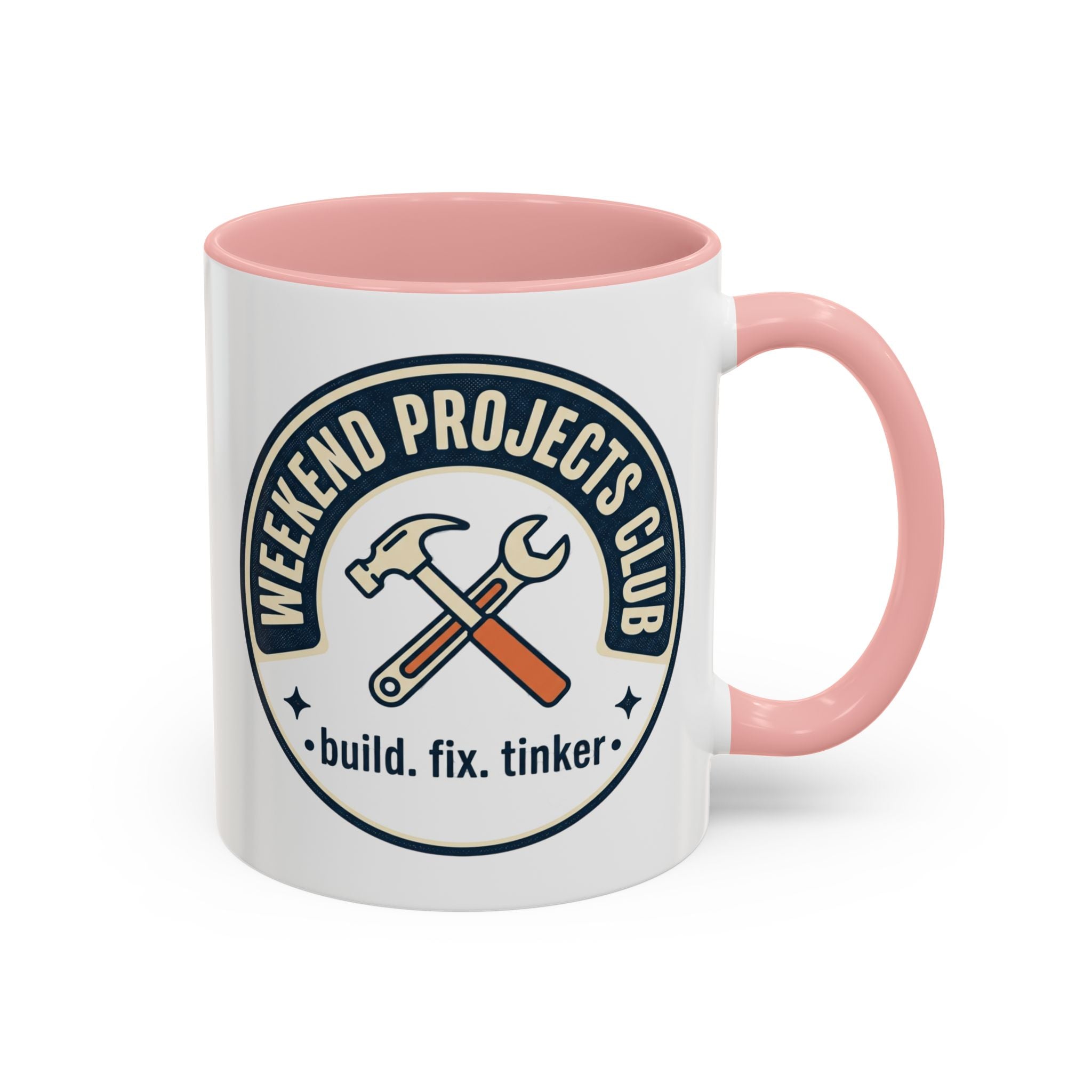 Weekend Projects Club Coffee Mug — "build. fix. tinker." Accent Ceramic Mug (11/15oz)