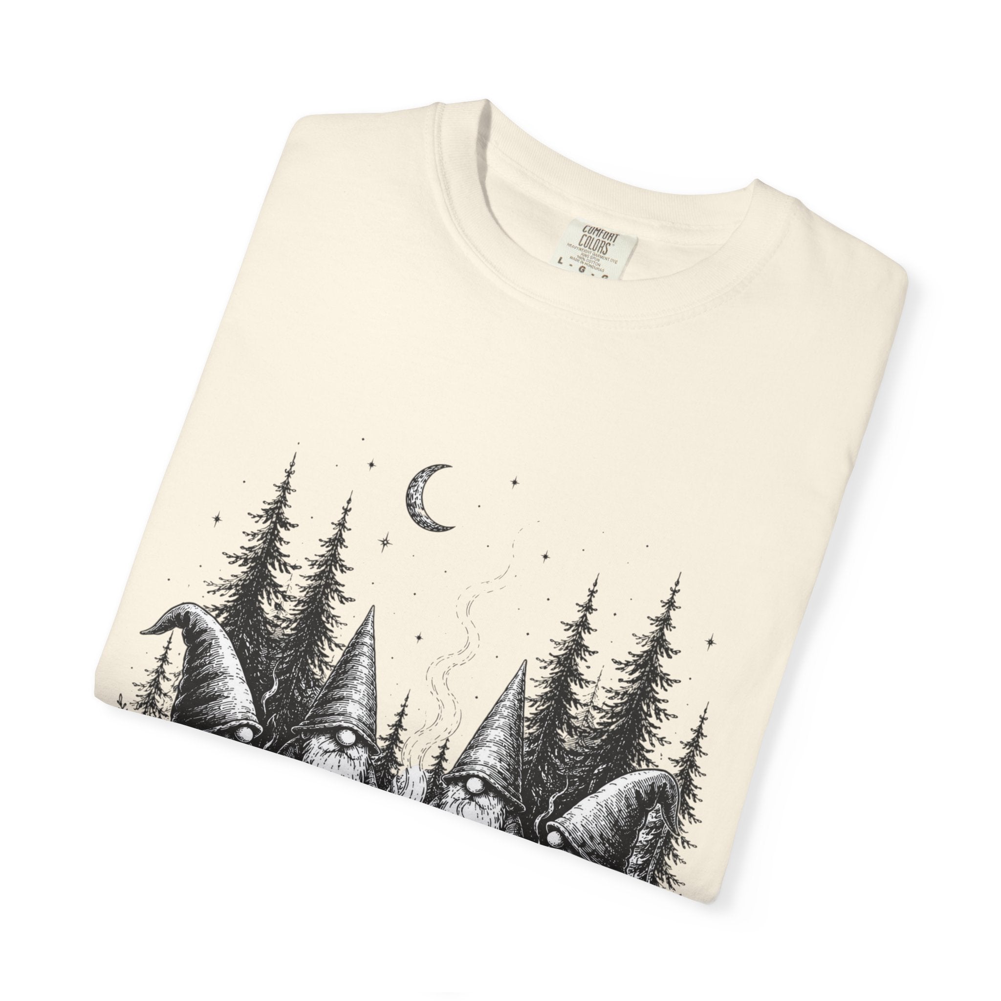 Gnome Campfire T-Shirt — Woodland Gnomes Sitting Around Bonfire Night Tee