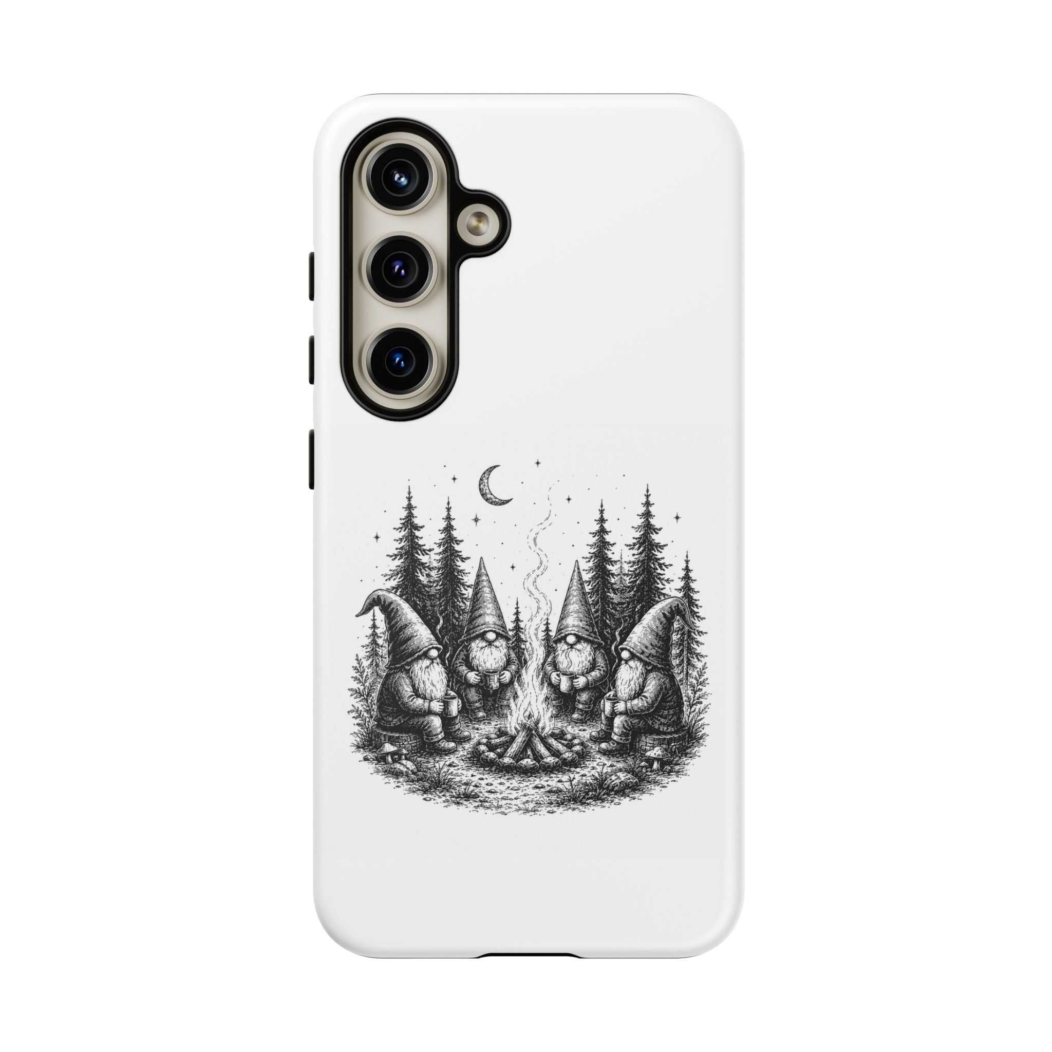 Gnome Campfire Protective Phone Case — Night Forest Illustration