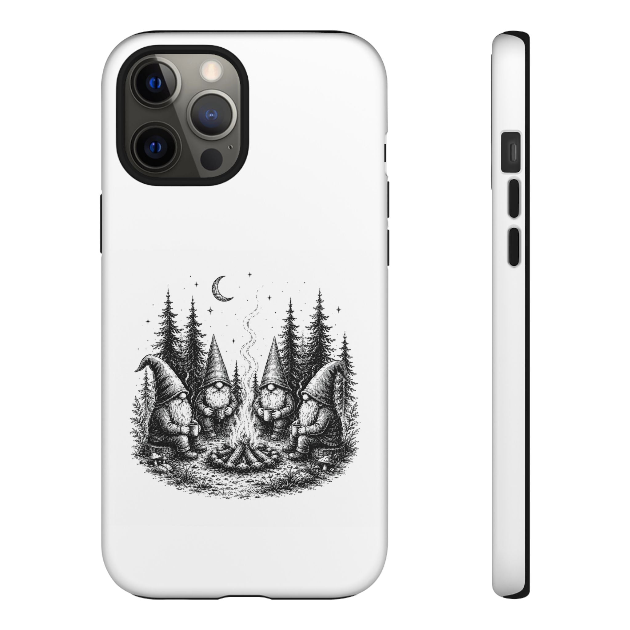Gnome Campfire Protective Phone Case — Night Forest Illustration