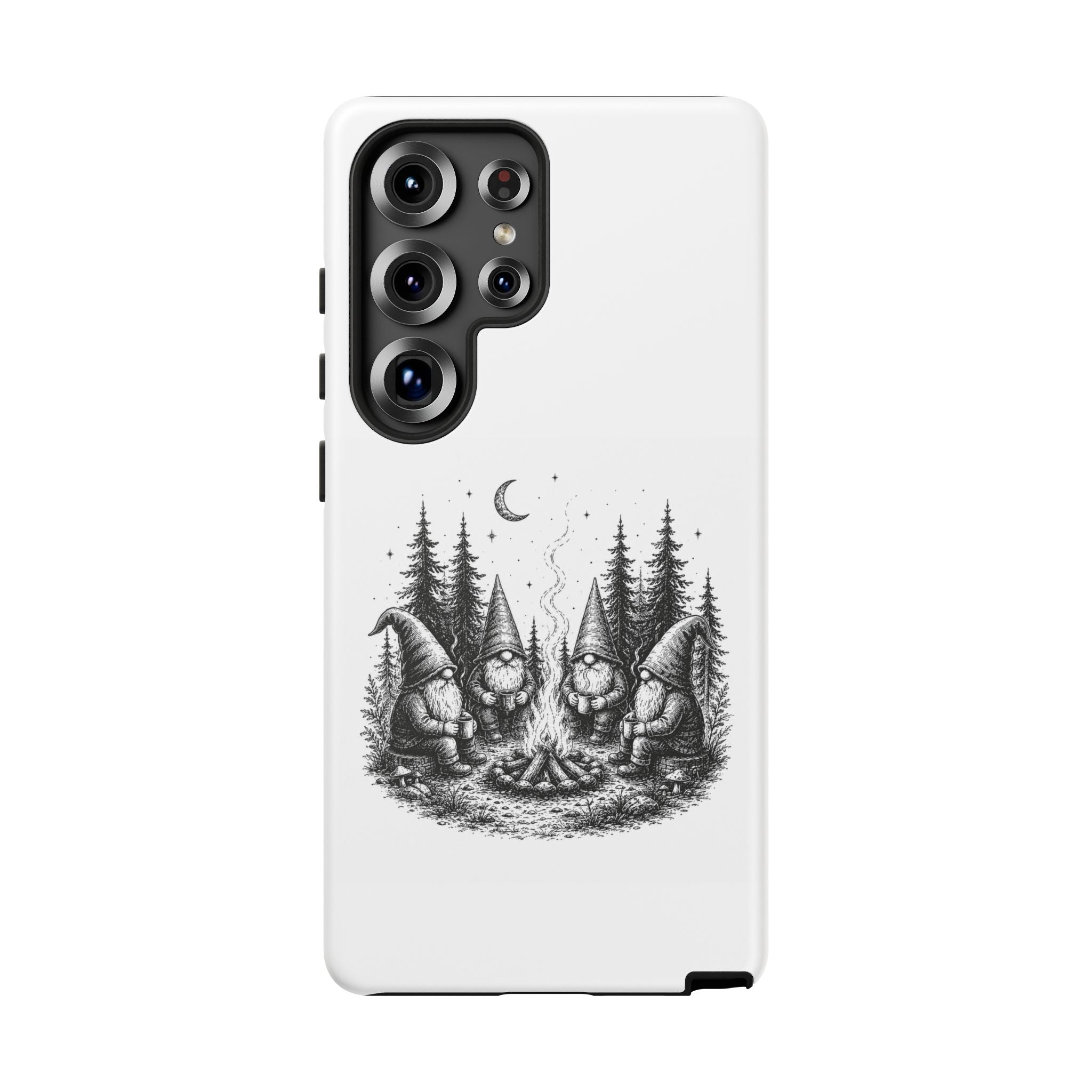Gnome Campfire Protective Phone Case — Night Forest Illustration