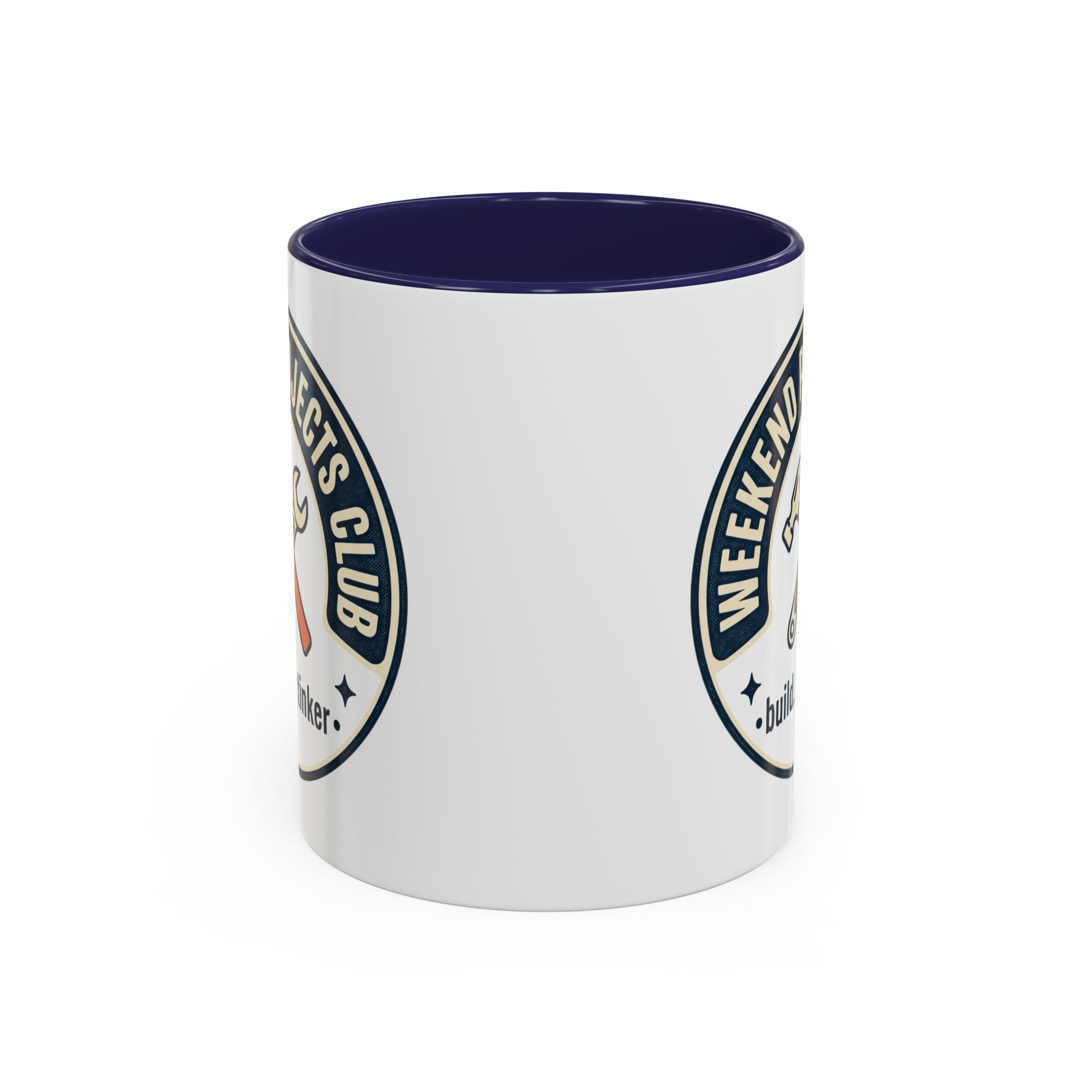 Weekend Projects Club Coffee Mug — "build. fix. tinker." Accent Ceramic Mug (11/15oz)