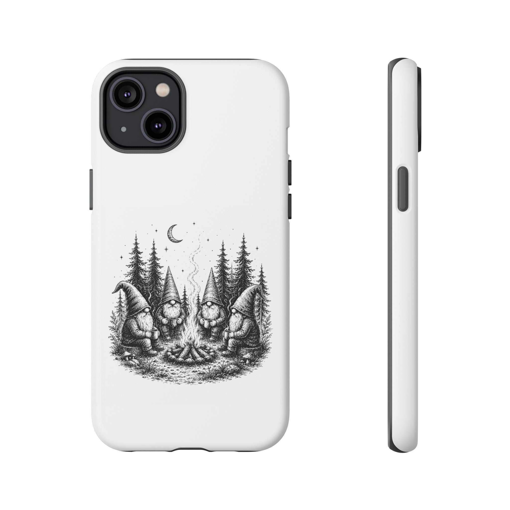 Gnome Campfire Protective Phone Case — Night Forest Illustration