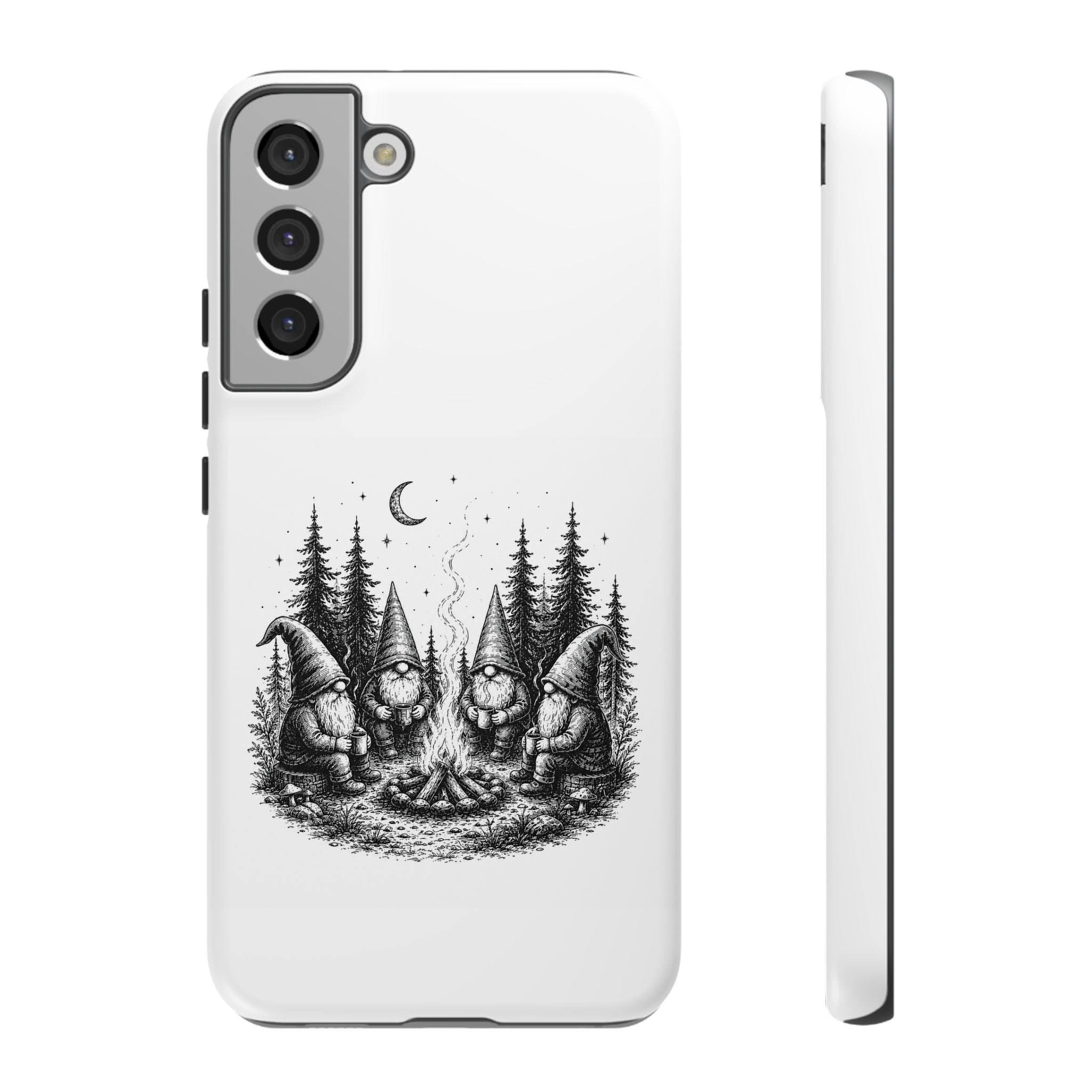Gnome Campfire Protective Phone Case — Night Forest Illustration