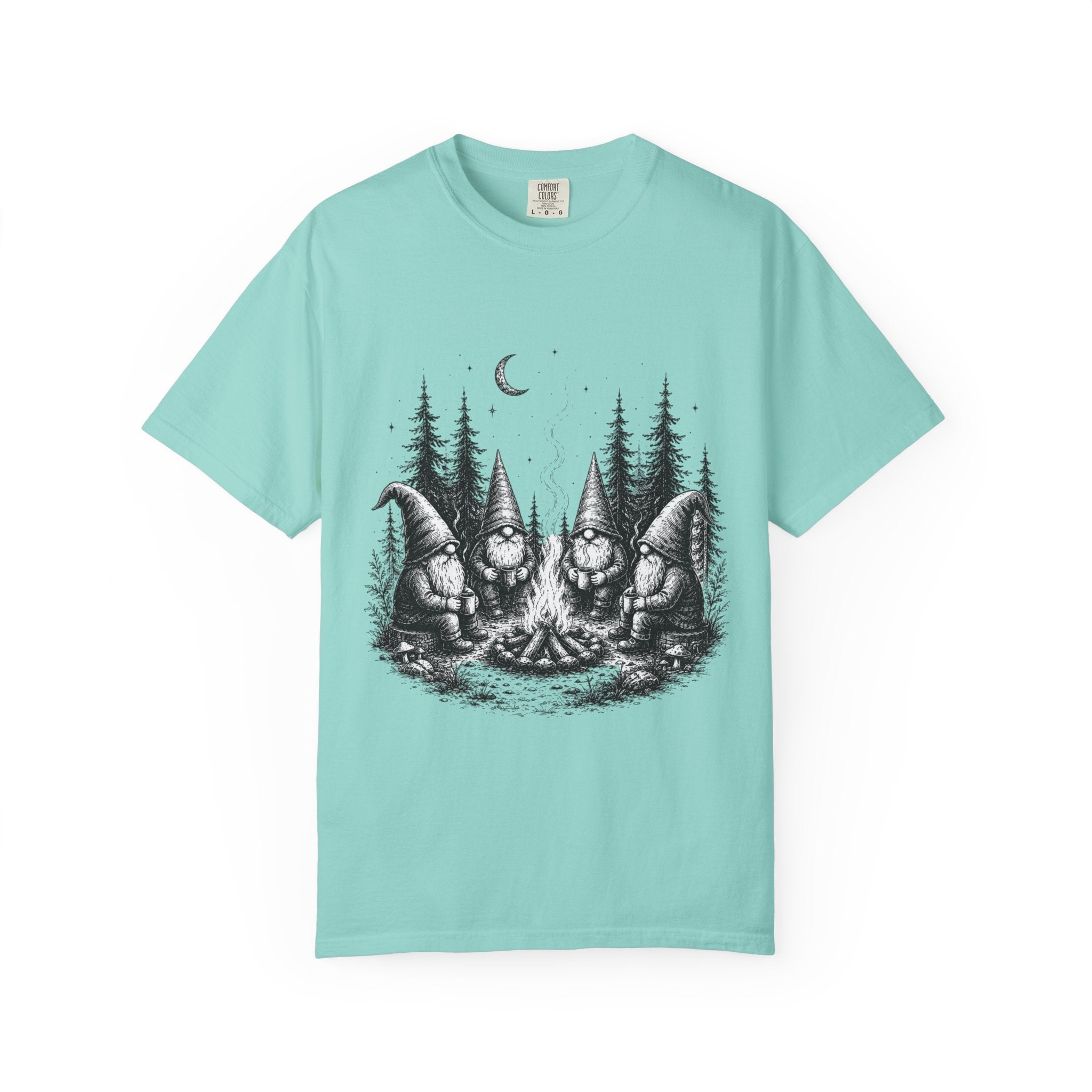 Gnome Campfire T-Shirt — Woodland Gnomes Sitting Around Bonfire Night Tee