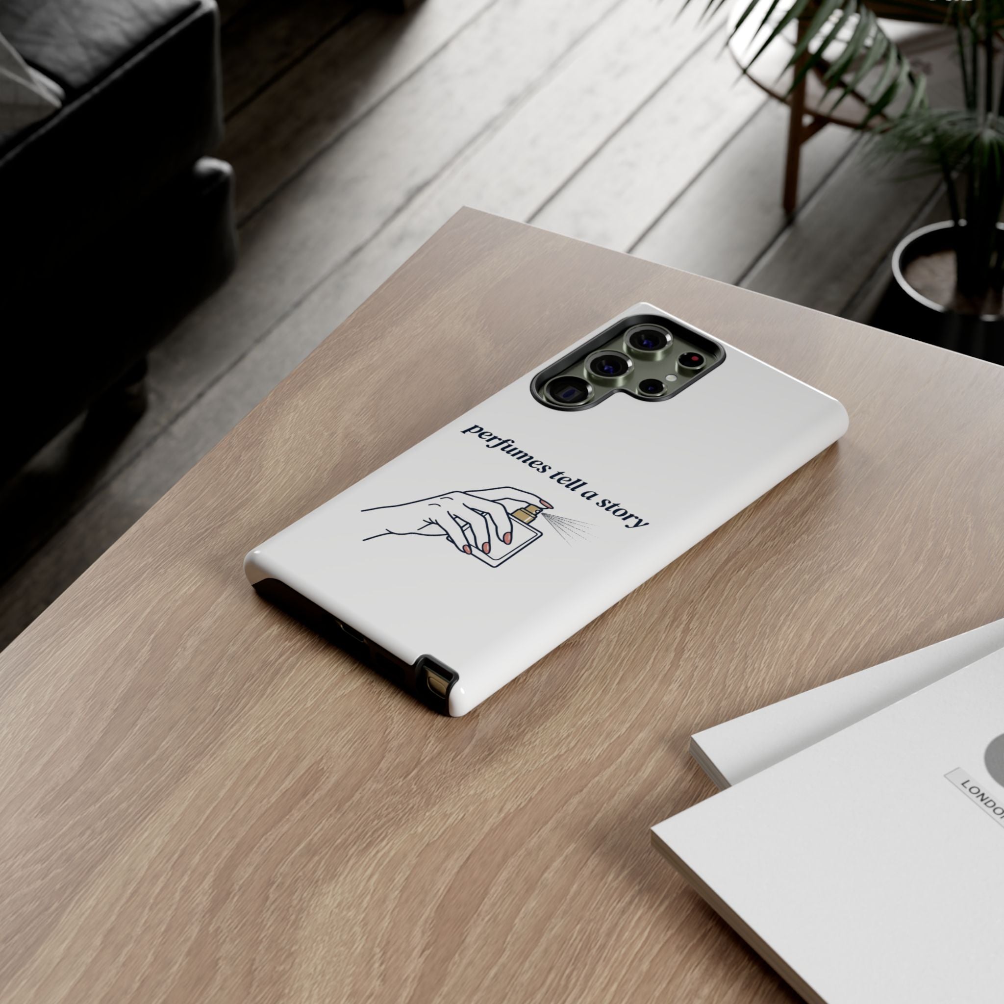 Phone Case — "perfumes tell a story" Minimalist Perfume Bottle Design