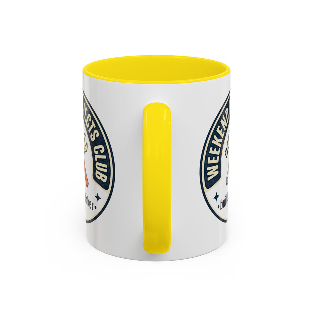 Weekend Projects Club Coffee Mug — "build. fix. tinker." Accent Ceramic Mug (11/15oz)