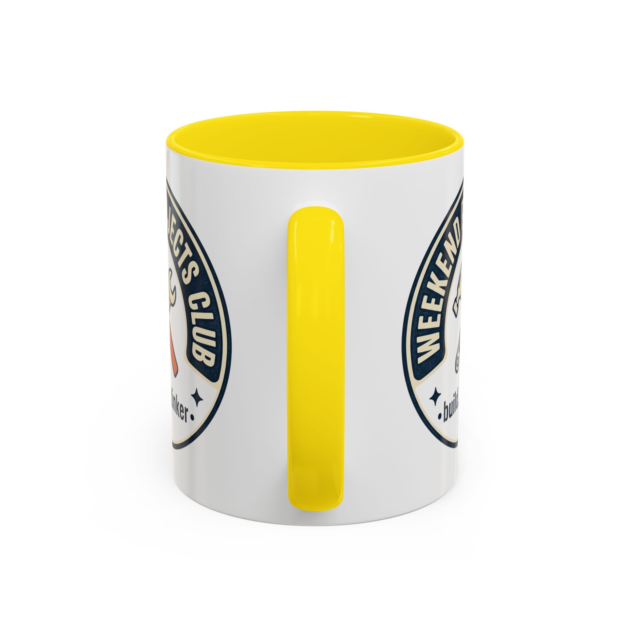 Weekend Projects Club Coffee Mug — "build. fix. tinker." Accent Ceramic Mug (11/15oz)