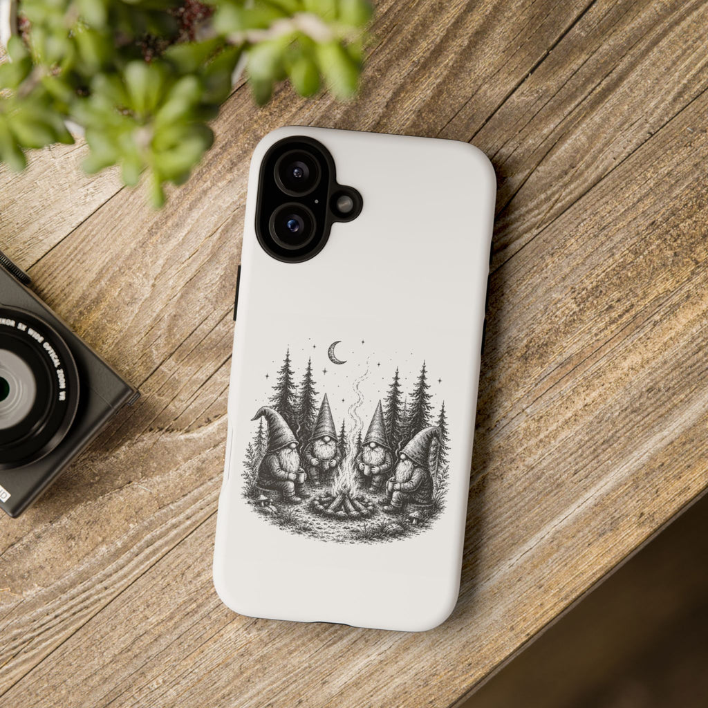 Gnome Campfire Protective Phone Case — Night Forest Illustration