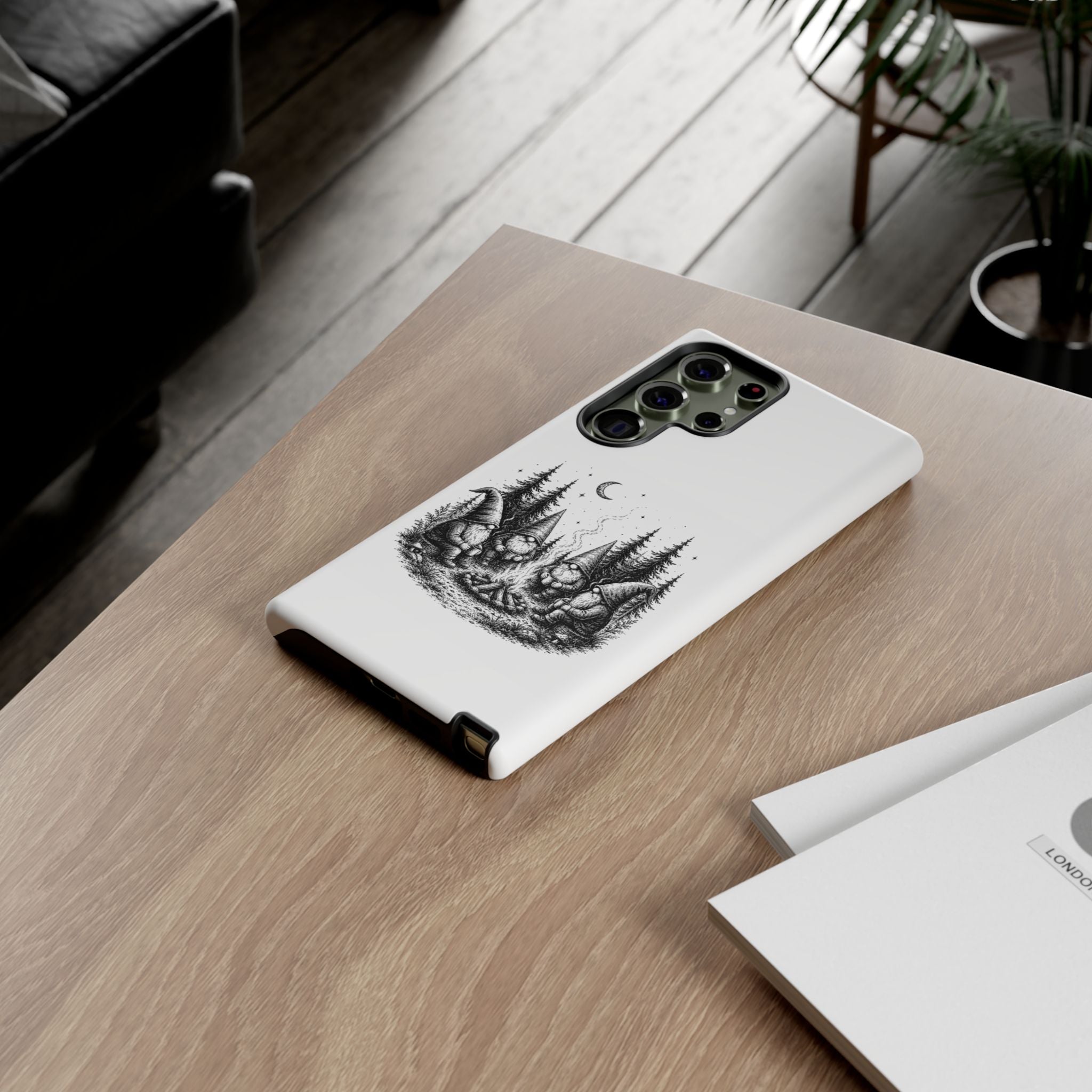 Gnome Campfire Protective Phone Case — Night Forest Illustration