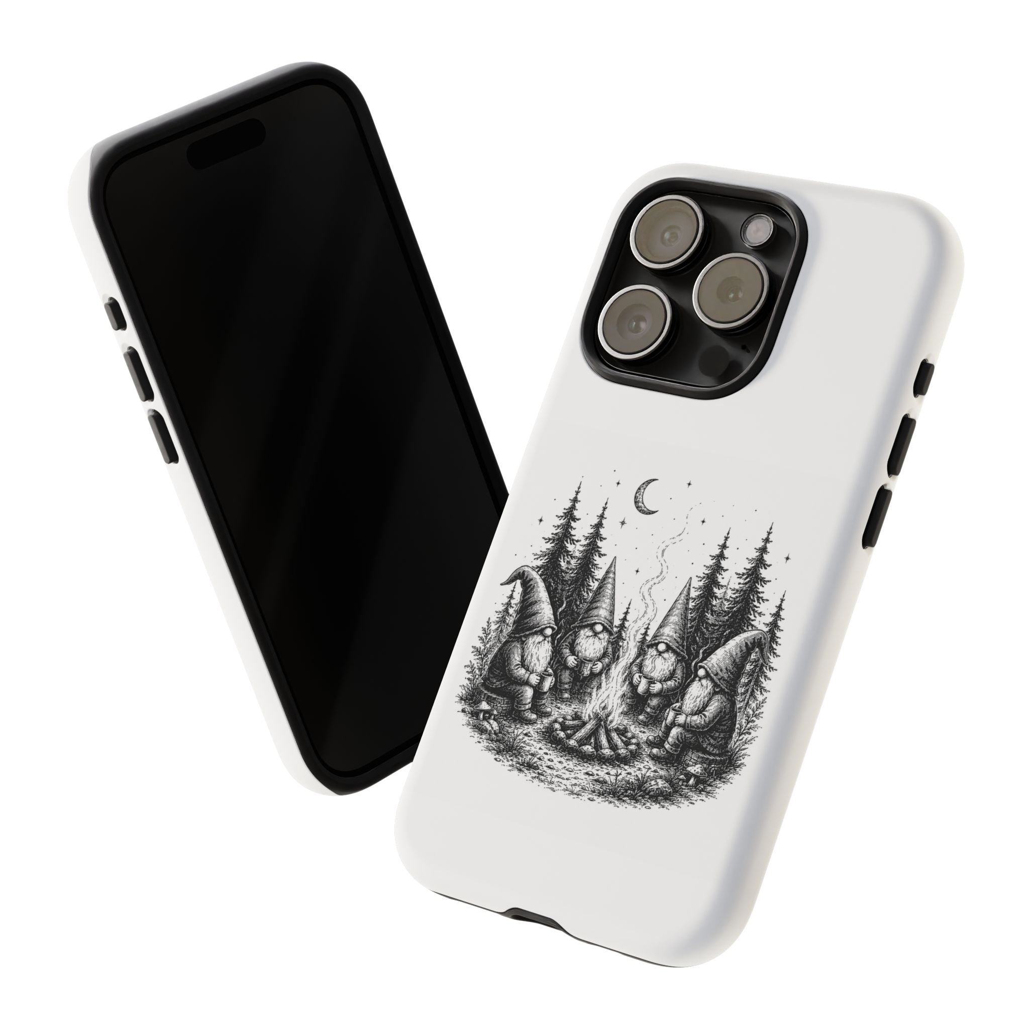 Gnome Campfire Protective Phone Case — Night Forest Illustration