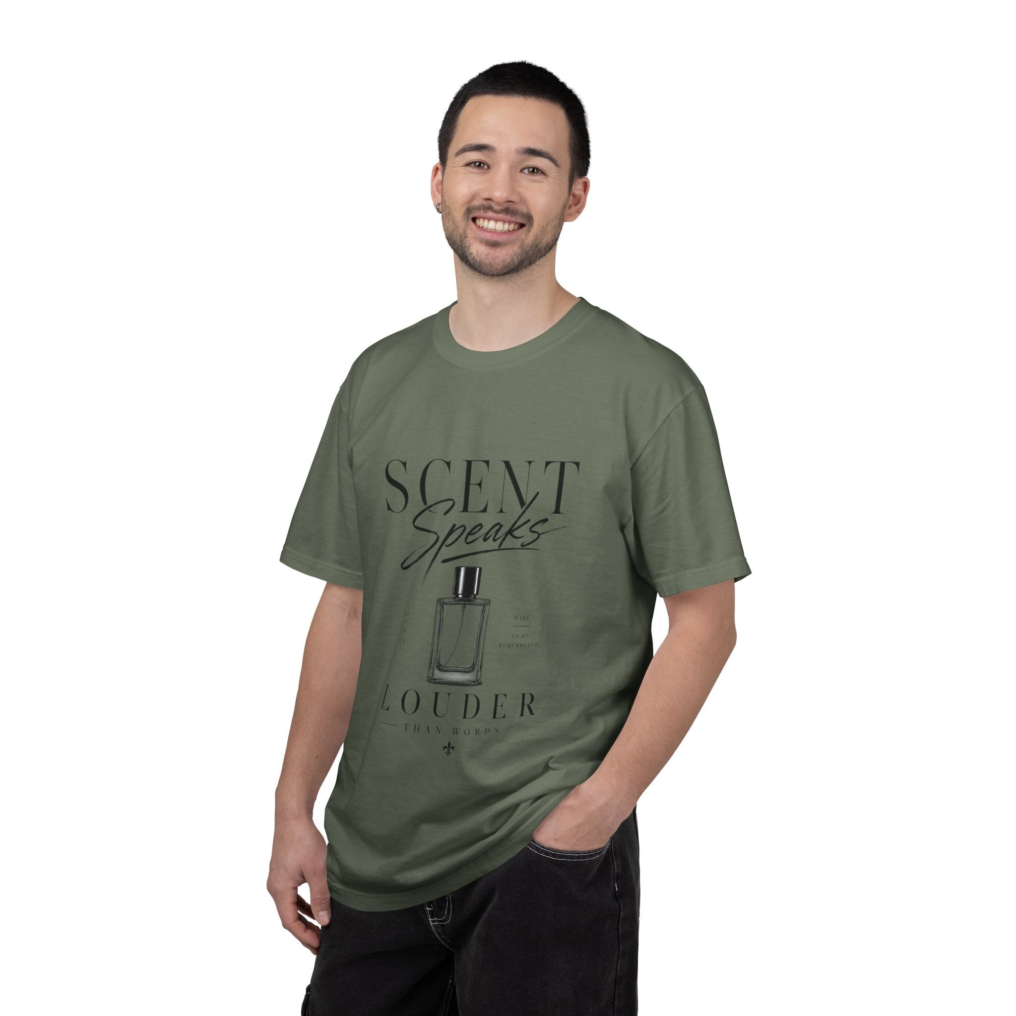 Perfume Graphic T-Shirt — “Scent Speaks Louder” Minimal Fragrance Tee