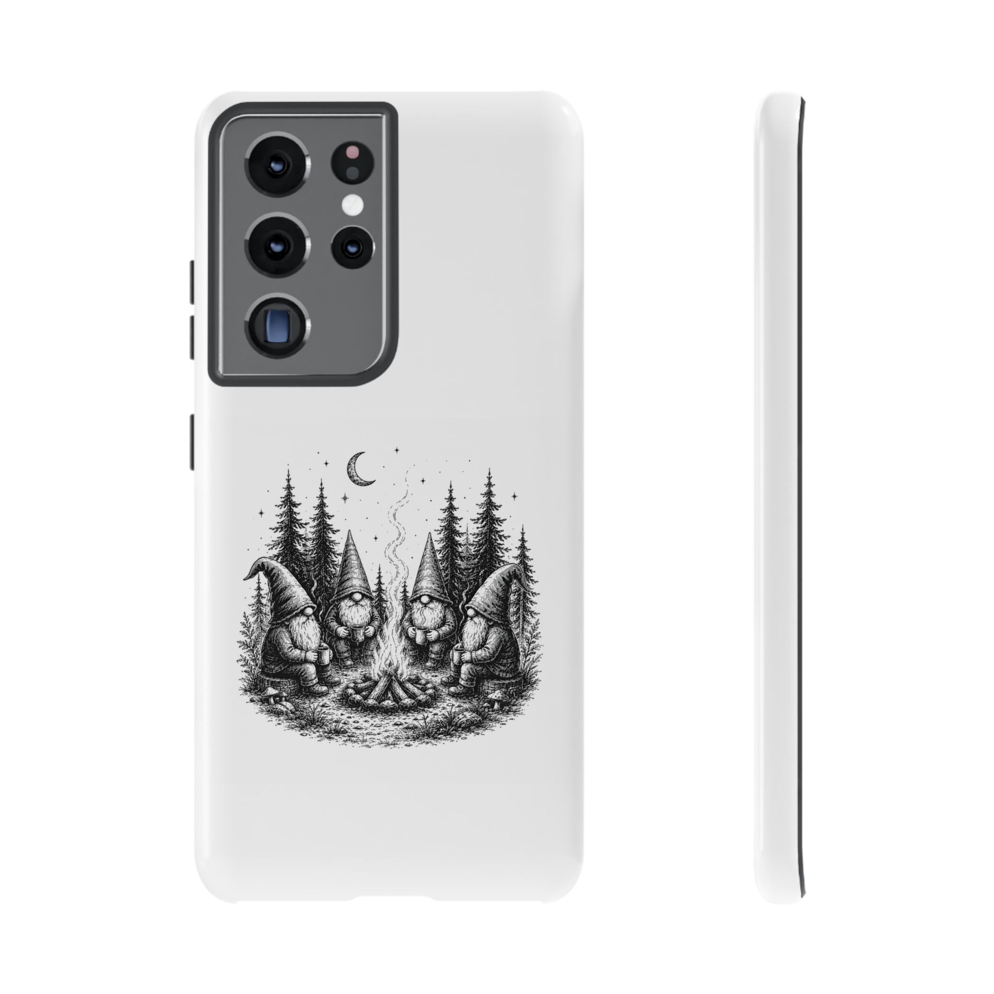 Gnome Campfire Protective Phone Case — Night Forest Illustration
