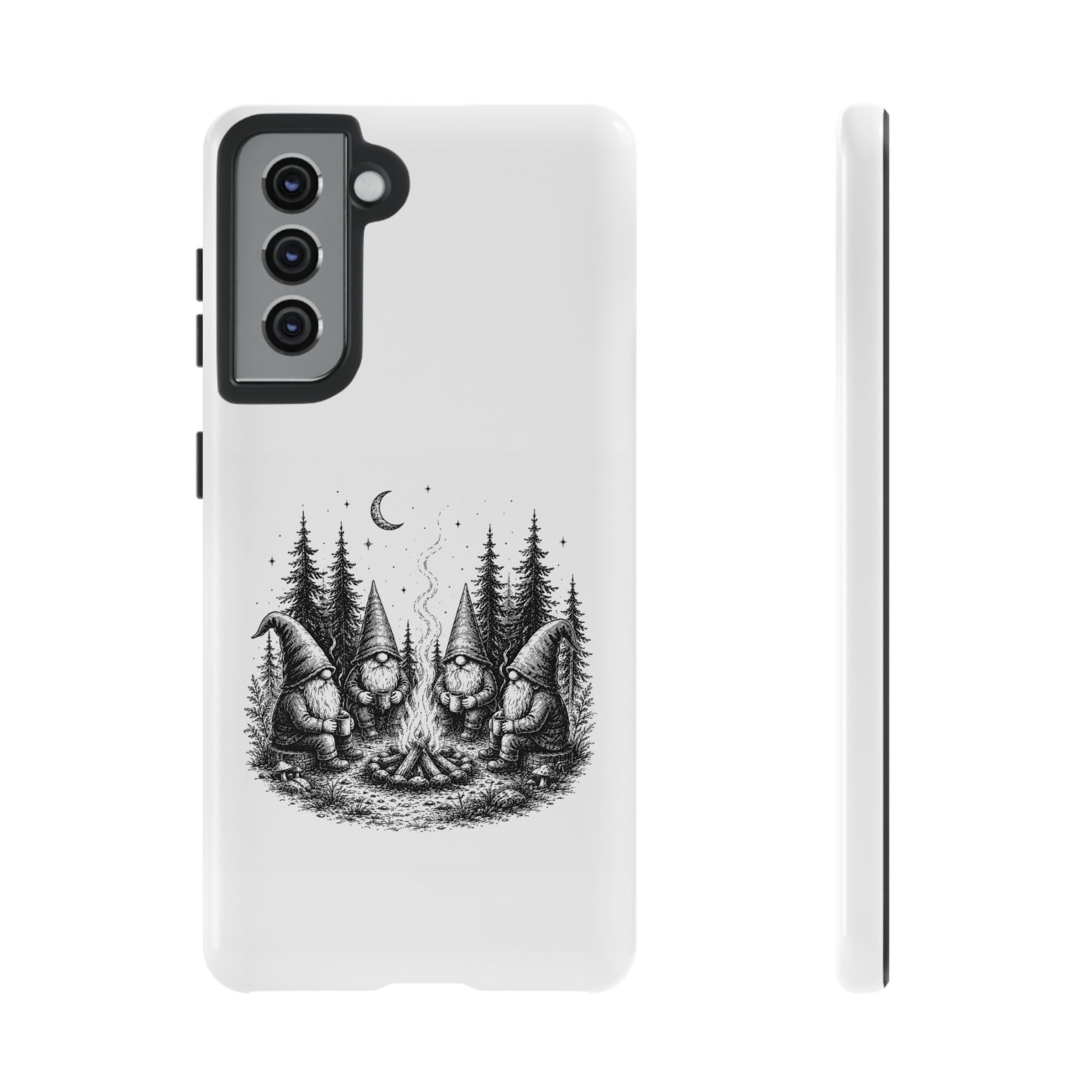 Gnome Campfire Protective Phone Case — Night Forest Illustration