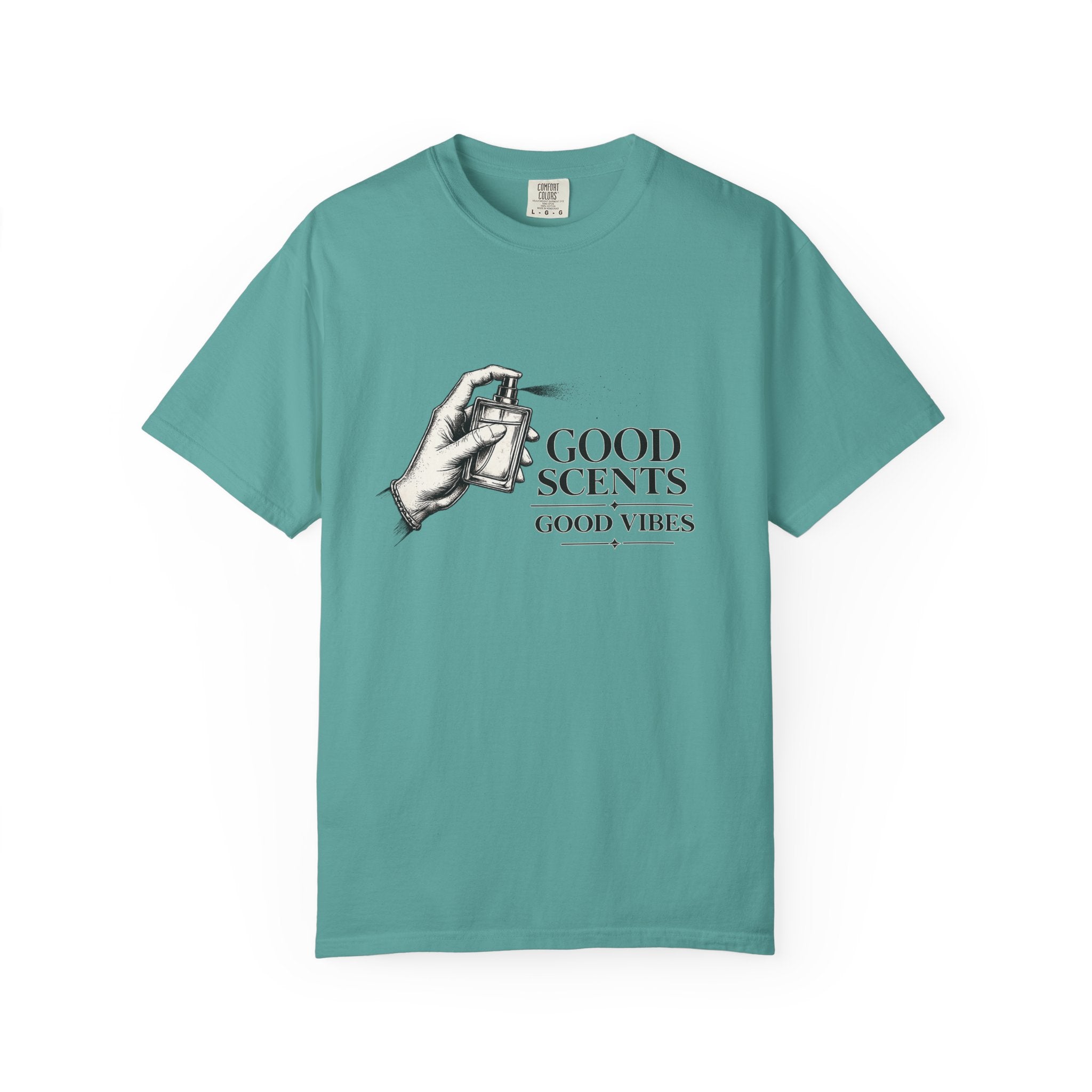 T-Shirt — "Good Scents, Good Vibes" Vintage Perfume Spray Graphic Tee