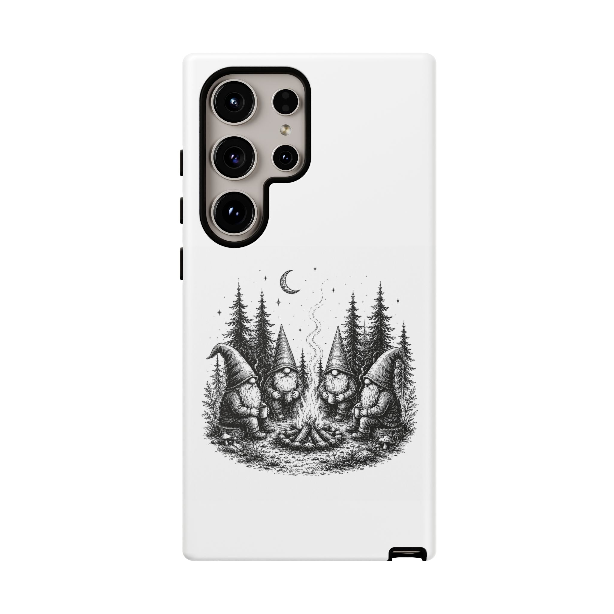 Gnome Campfire Protective Phone Case — Night Forest Illustration