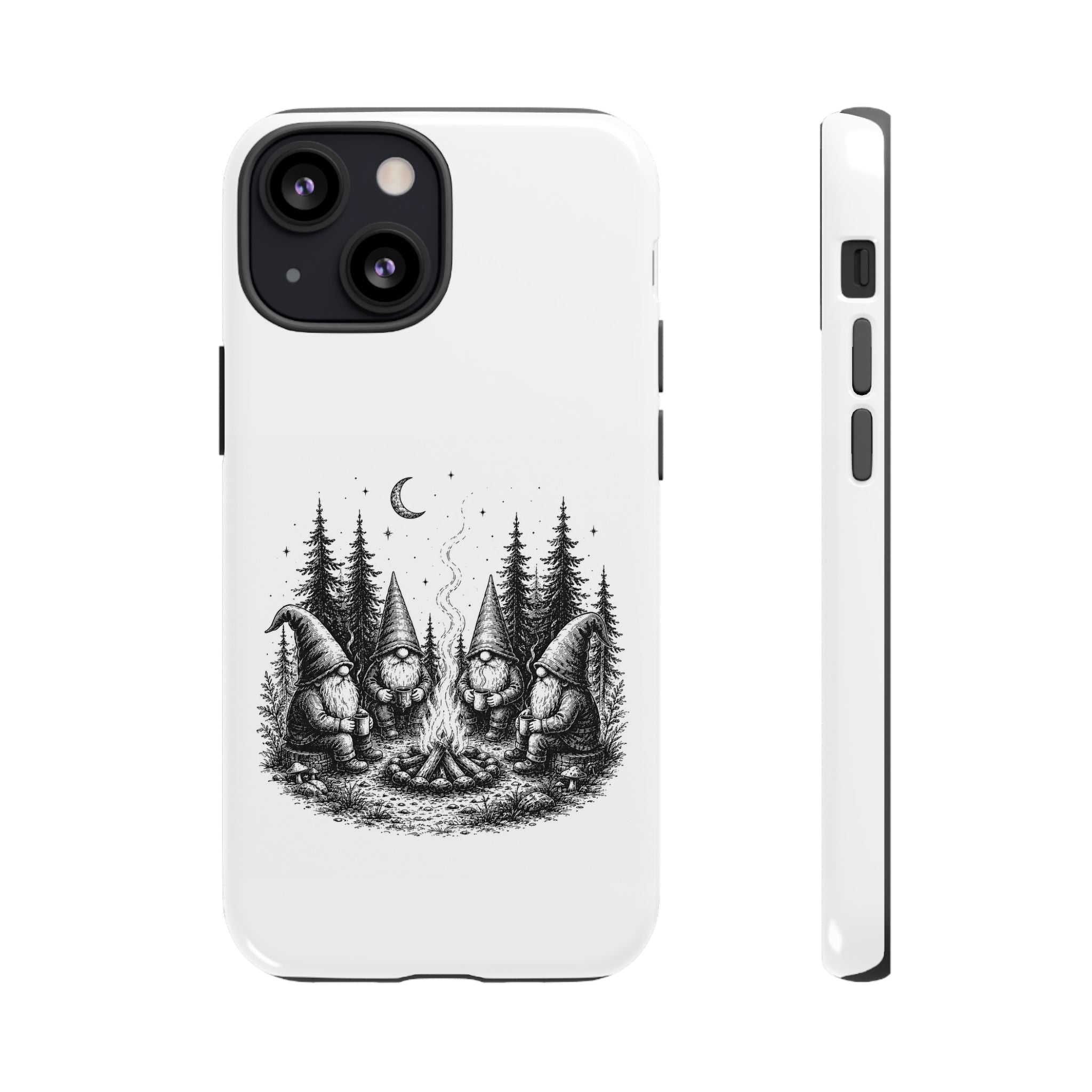 Gnome Campfire Protective Phone Case — Night Forest Illustration