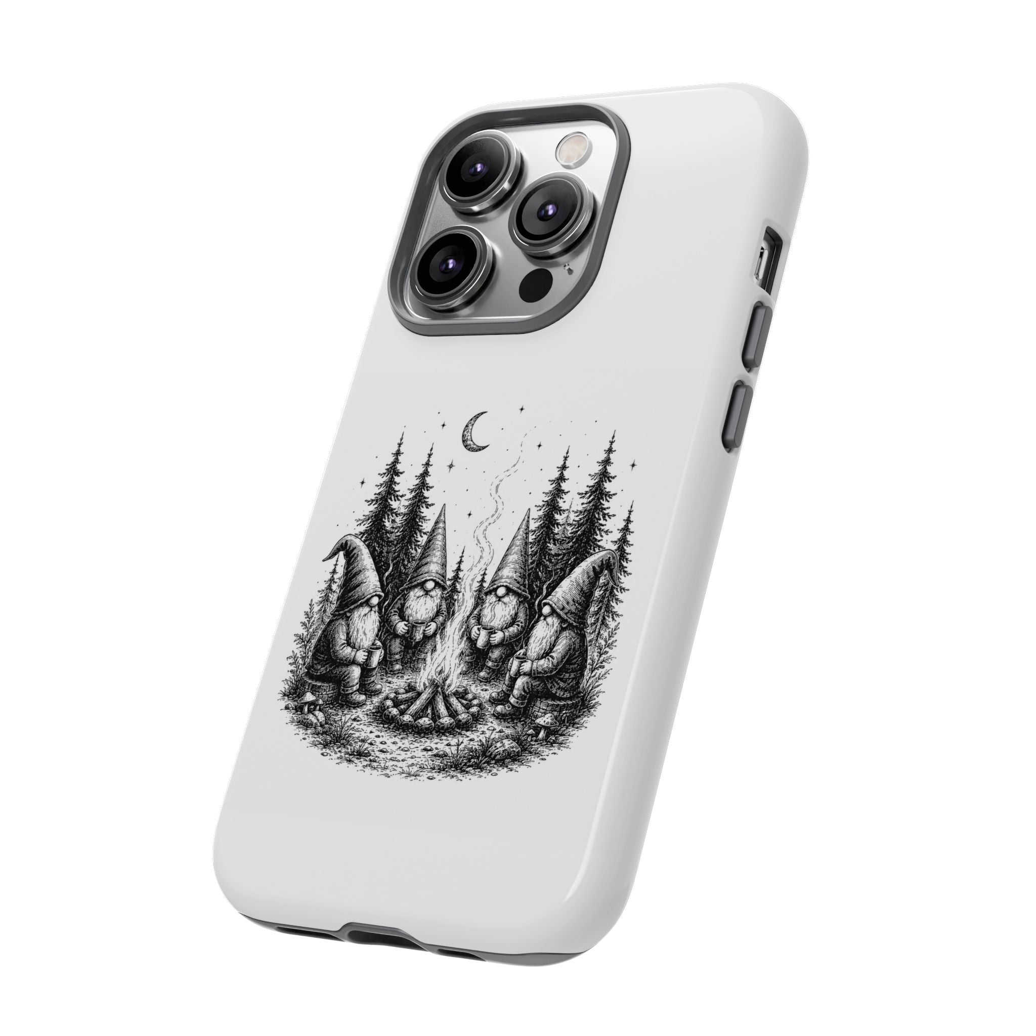 Gnome Campfire Protective Phone Case — Night Forest Illustration