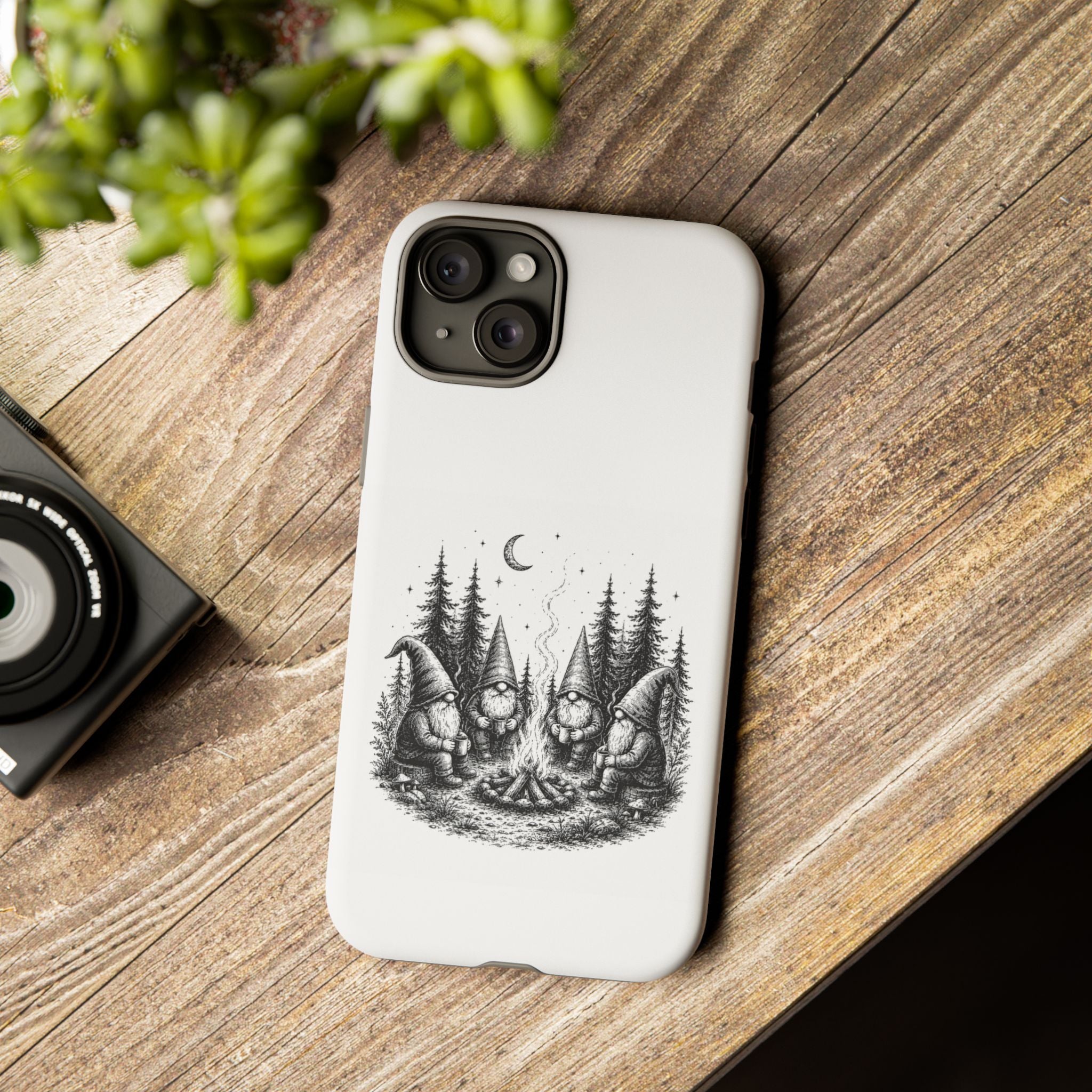 Gnome Campfire Protective Phone Case — Night Forest Illustration