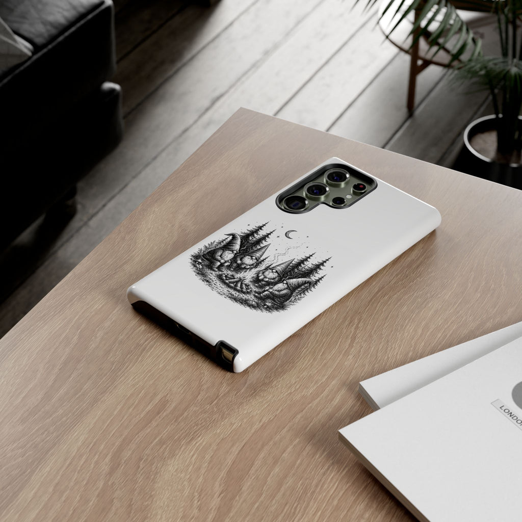 Gnome Campfire Protective Phone Case — Night Forest Illustration