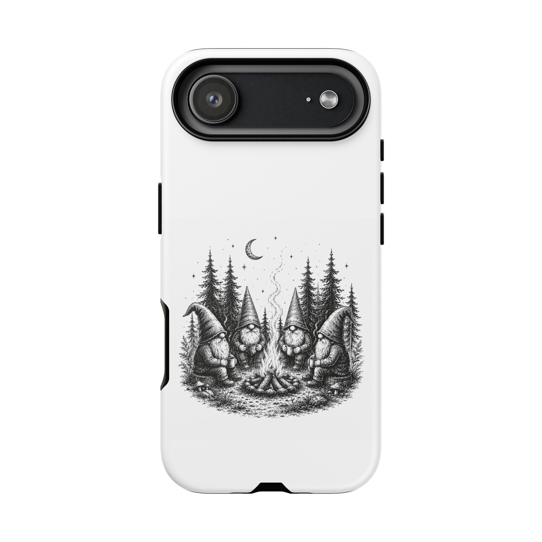 Gnome Campfire Protective Phone Case — Night Forest Illustration