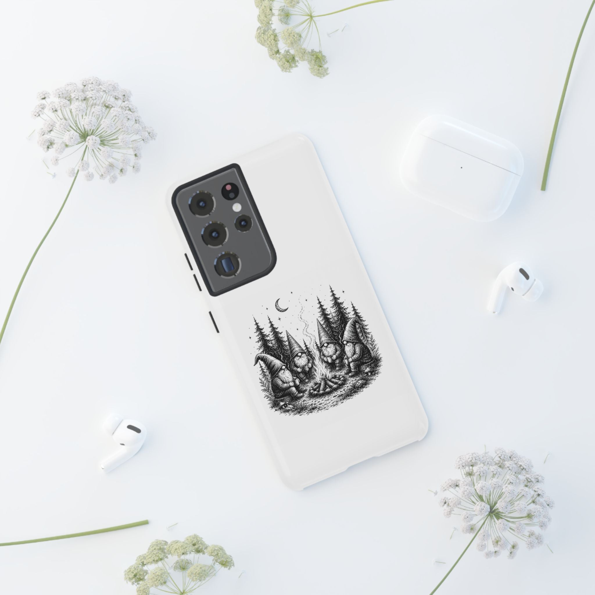 Gnome Campfire Protective Phone Case — Night Forest Illustration