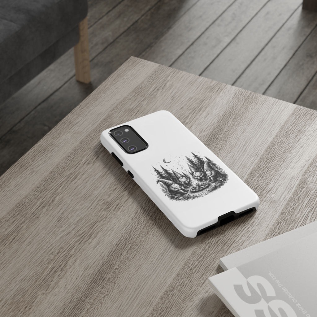 Gnome Campfire Protective Phone Case — Night Forest Illustration