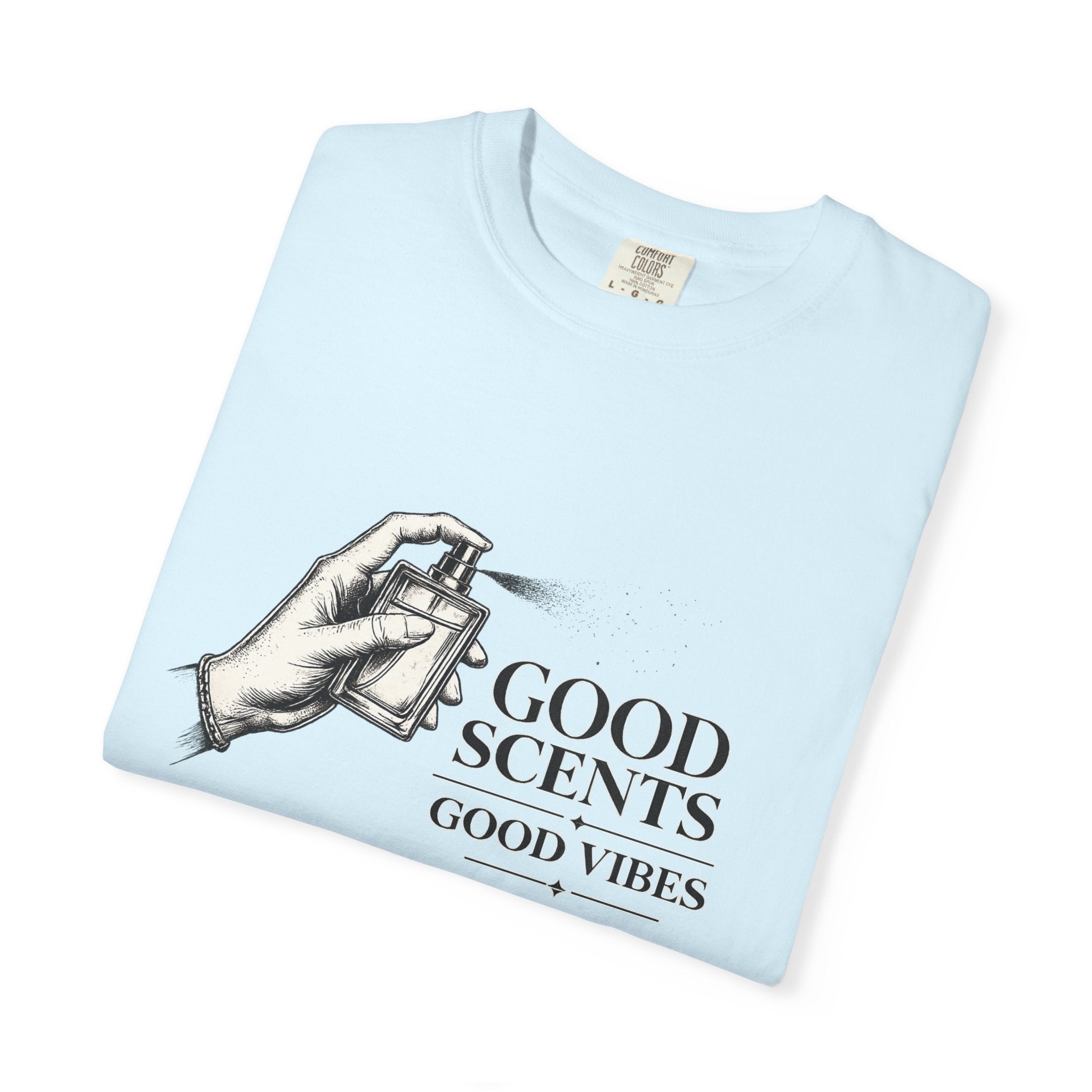 T-Shirt — "Good Scents, Good Vibes" Vintage Perfume Spray Graphic Tee