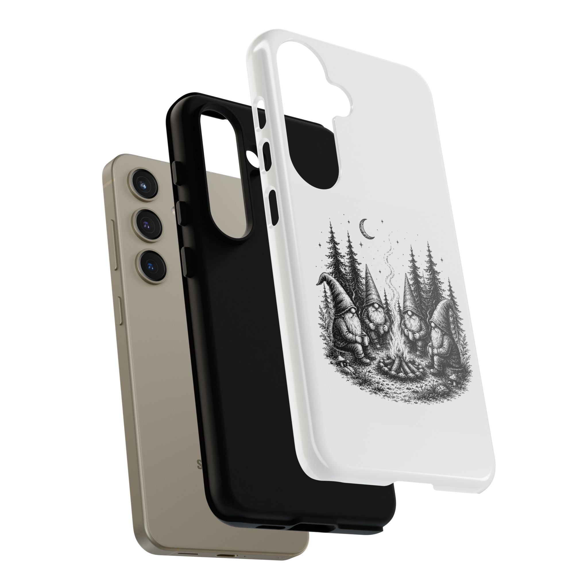 Gnome Campfire Protective Phone Case — Night Forest Illustration