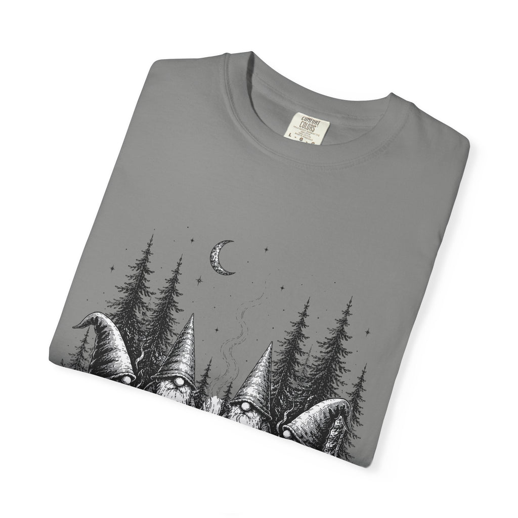 Gnome Campfire T-Shirt — Woodland Gnomes Sitting Around Bonfire Night Tee
