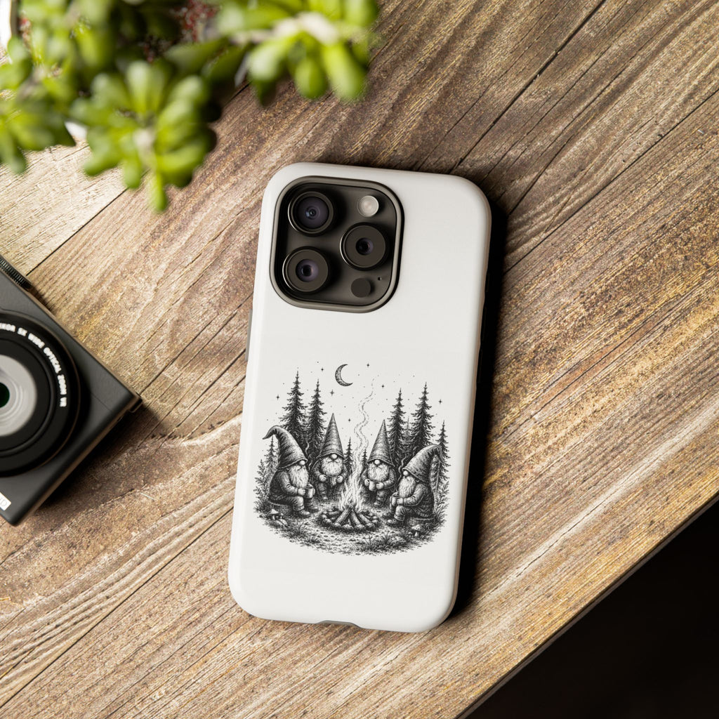 Gnome Campfire Protective Phone Case — Night Forest Illustration