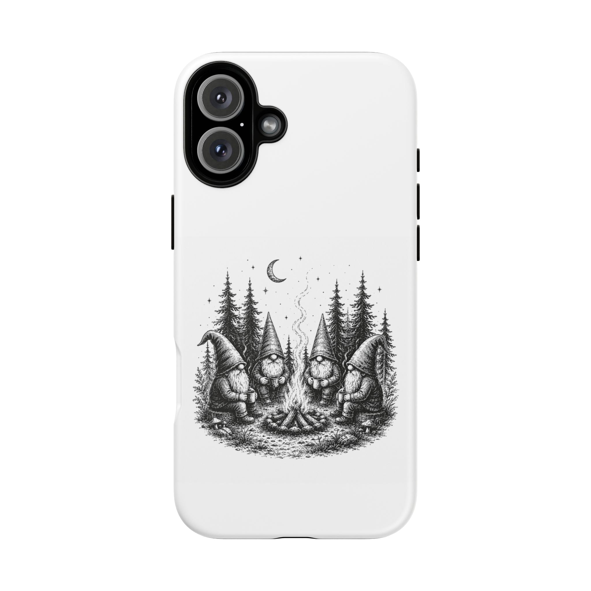 Gnome Campfire Protective Phone Case — Night Forest Illustration