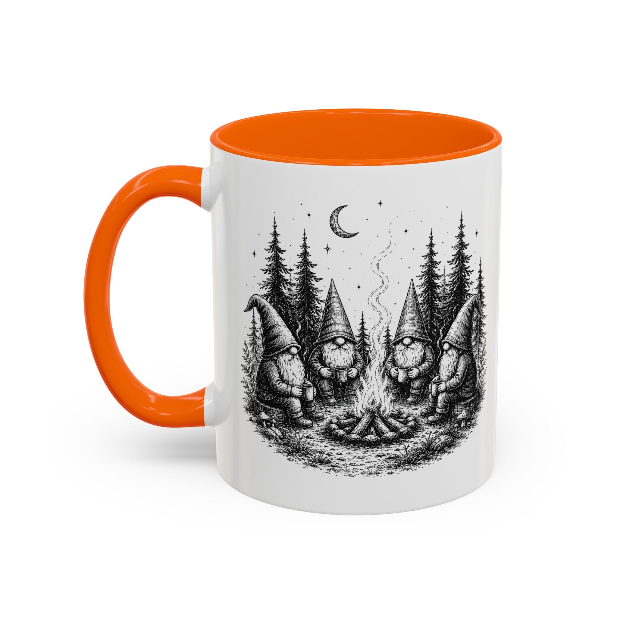 Gnome Campfire Coffee Mug — Woodland Camping Ceramic Accent Mug (11/15oz)
