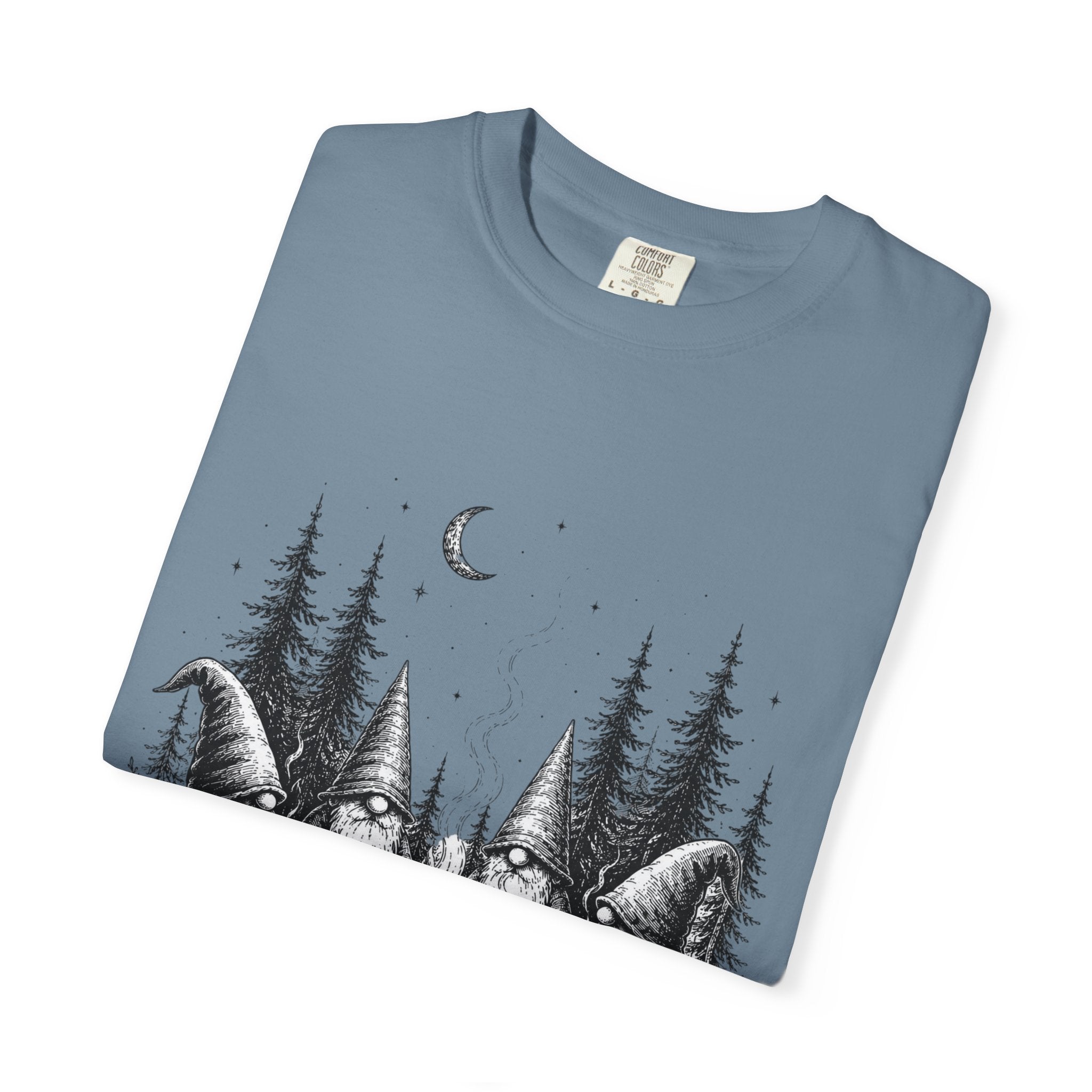 Gnome Campfire T-Shirt — Woodland Gnomes Sitting Around Bonfire Night Tee