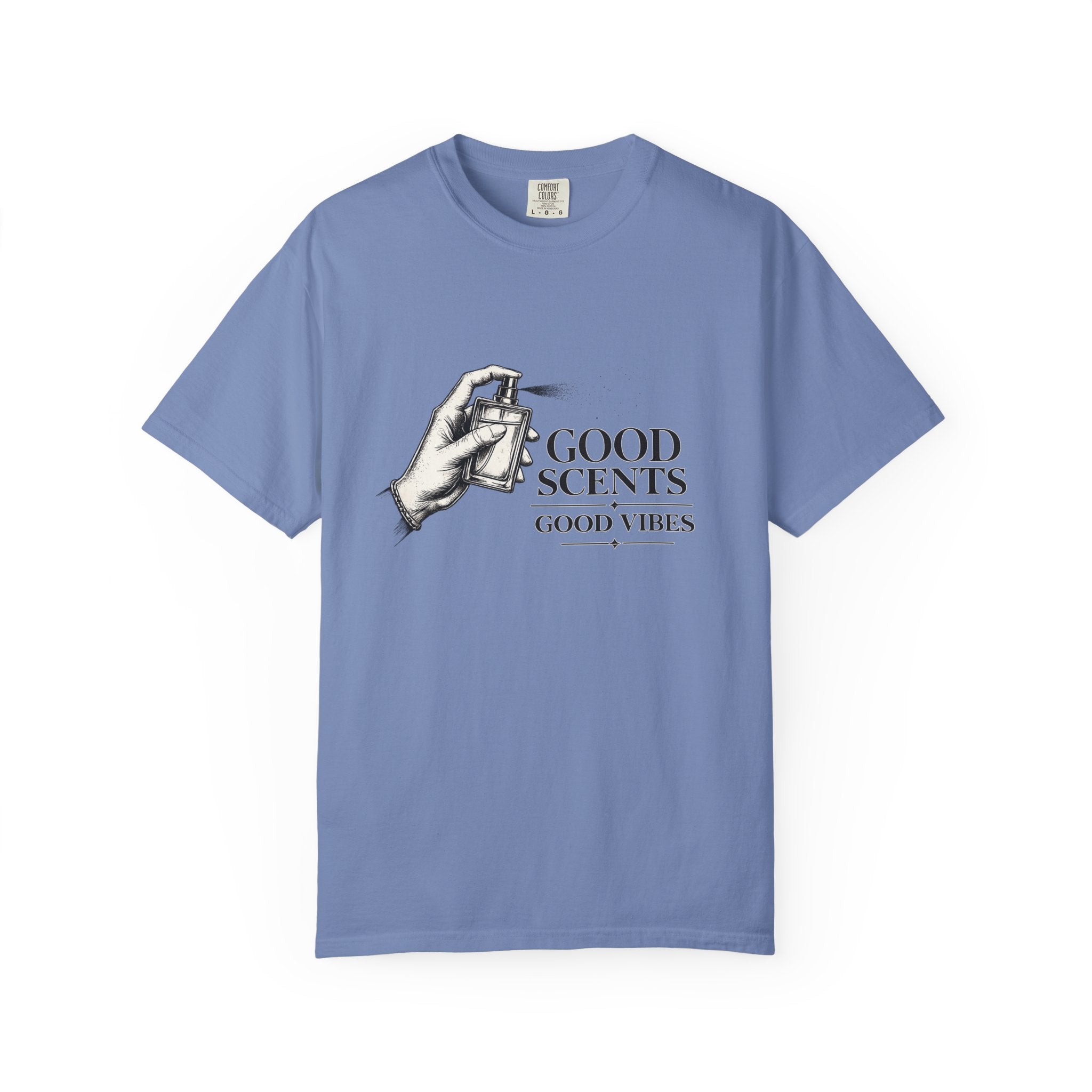 T-Shirt — "Good Scents, Good Vibes" Vintage Perfume Spray Graphic Tee