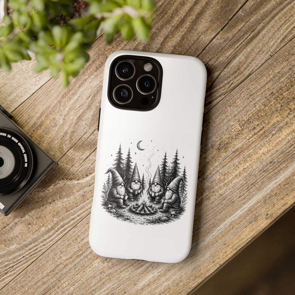 Gnome Campfire Protective Phone Case — Night Forest Illustration