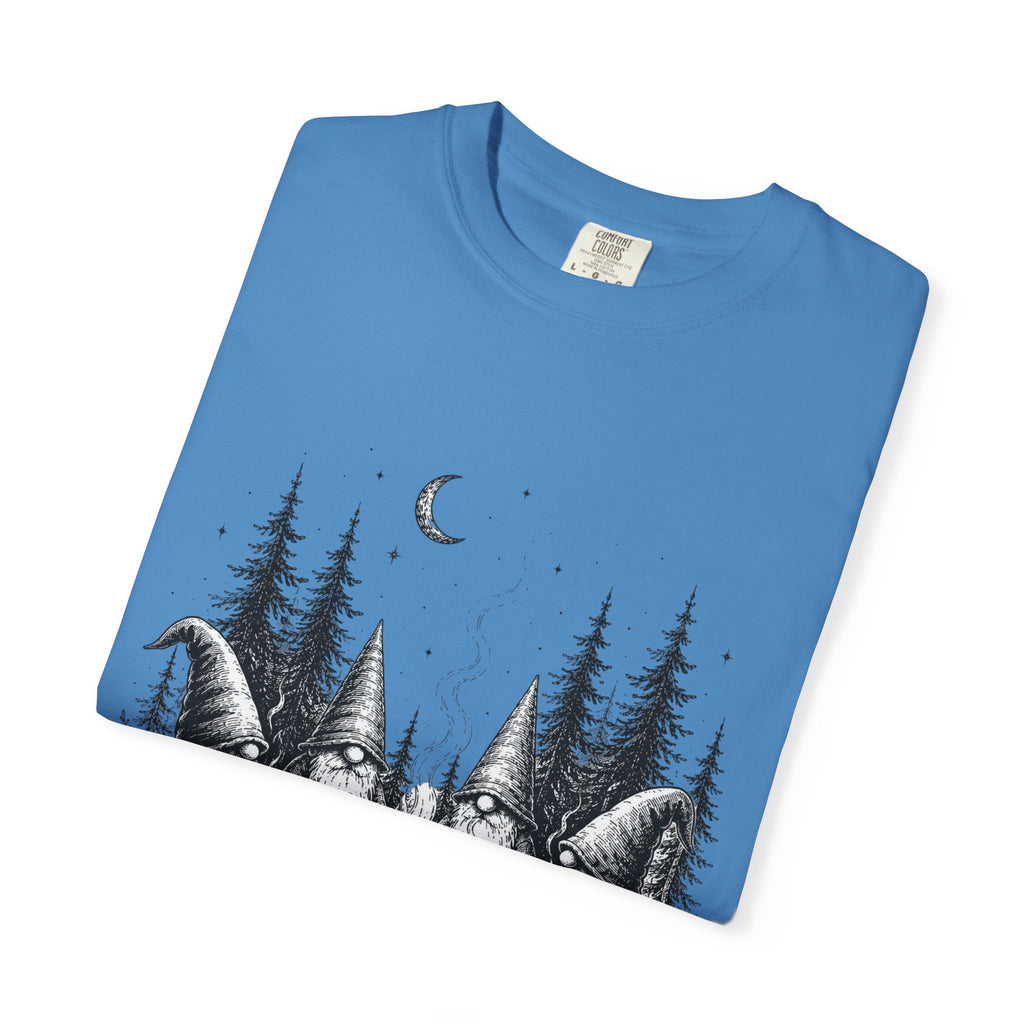 Gnome Campfire T-Shirt — Woodland Gnomes Sitting Around Bonfire Night Tee