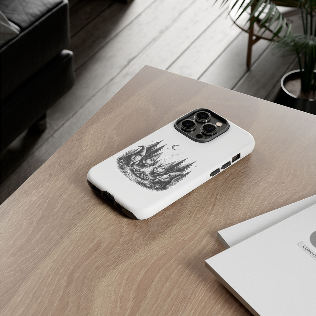 Gnome Campfire Protective Phone Case — Night Forest Illustration