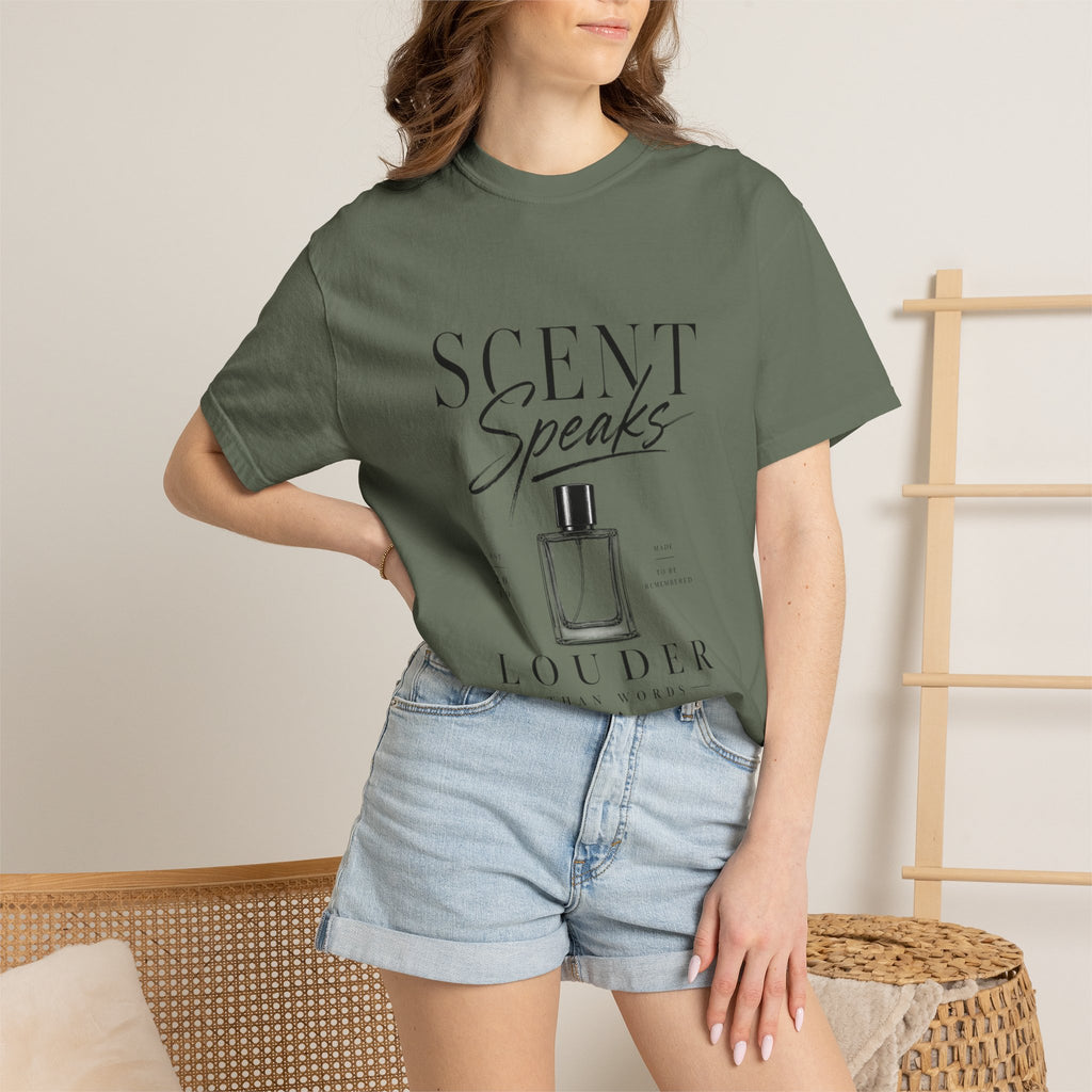Perfume Graphic T-Shirt — “Scent Speaks Louder” Minimal Fragrance Tee