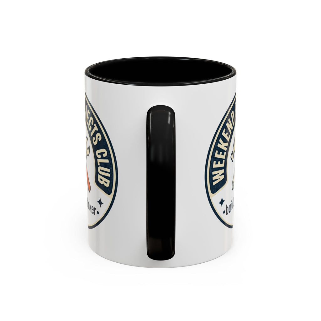 Weekend Projects Club Coffee Mug — "build. fix. tinker." Accent Ceramic Mug (11/15oz)