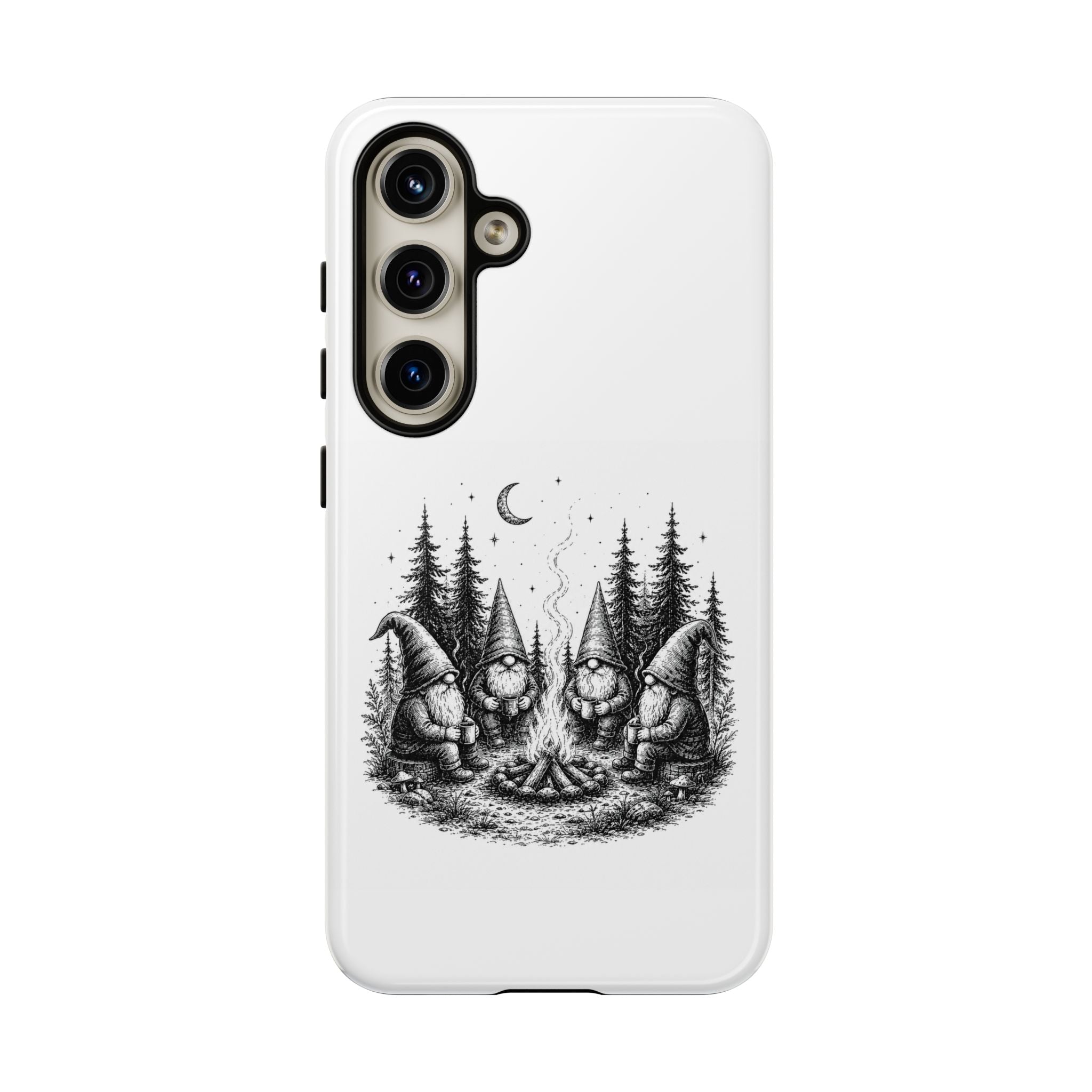 Gnome Campfire Protective Phone Case — Night Forest Illustration