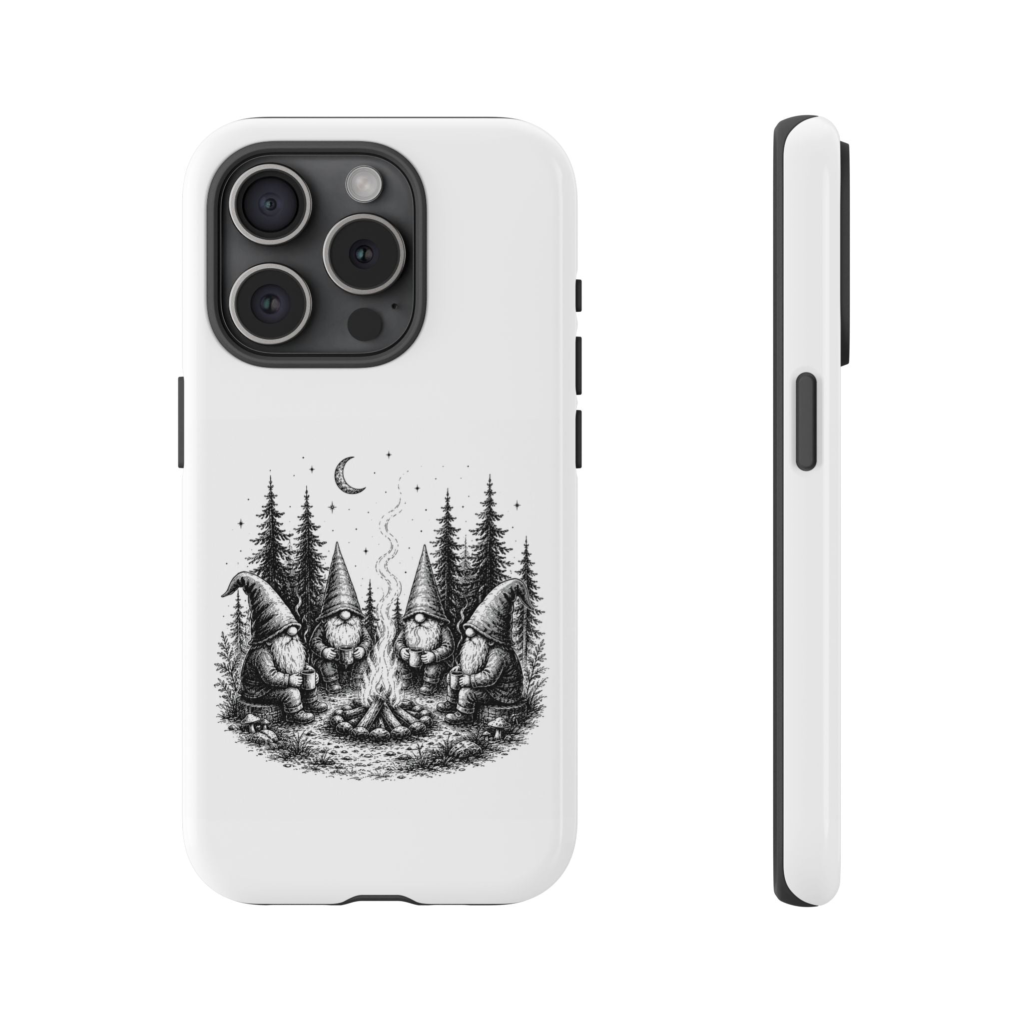 Gnome Campfire Protective Phone Case — Night Forest Illustration